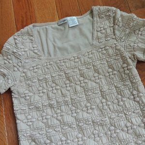 Light tan eyelet like top by East 5th.